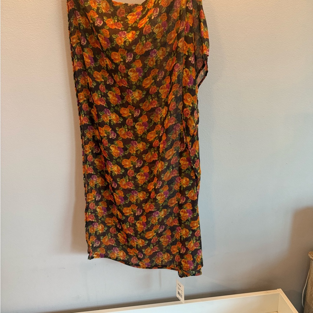 Volcom Floral Print Sheer Swim Cover Up Sarong Orange Yellow E71311S0 NEW